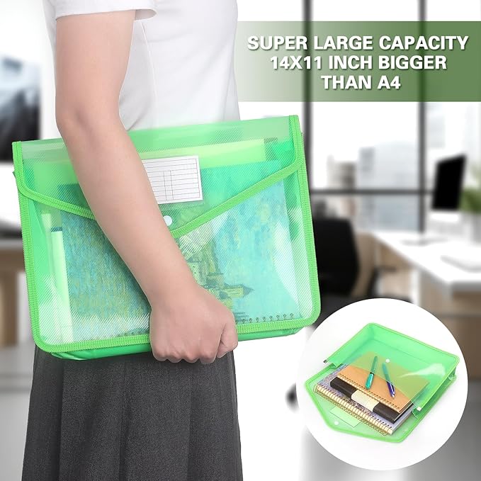 Tamaki Plastic Expanding File Folder, Fit Letter/A4 Size, Green, 1 Pack | Transparent Envelopes with Snap Closure, No Dividers, Large Capacity