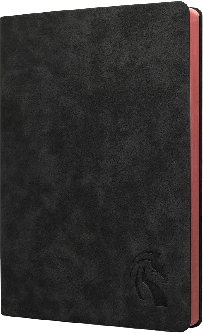 LeStallion Nice Black Notebook Ruled - Soft Cover Faux Leather Journal - 120GSM Premium Writing Paper - 200 Numbered Pages - A5 High End Black Journal Lined - Black Leather Journal For Men & Women
