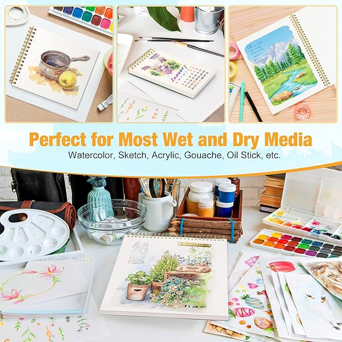 2-Pack Small Watercolor Sketchbook, 3.5" x5.5”(140lb/300g), Spiral Bound with Tear Line. Artist Water Color Paper, Portable Travel Notebook for Watercolor or Quick Sketch - Ideal for Kids & Adults