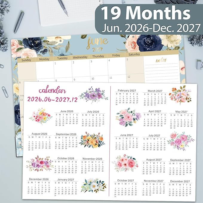 Guasslee Desk Calendar 2026, Large Desk Top Calendar 2026, 19-Month Academic Wall Calendar From Jun. 2026 to Dec. 2027 With To-Do List, Notes For School Year Office Home Teacher Planning, 17" x 11.5"