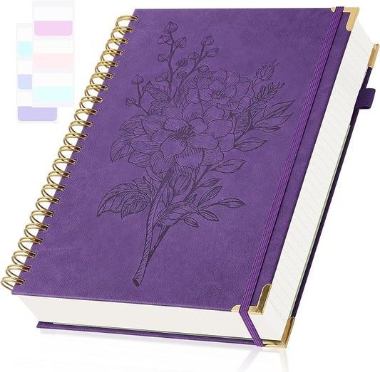 Journaling Notebooks 8.5" x 11", Hardcover Spiral Notebook, Leather Journal Notebook for Women Girls, College Ruled Notebook with Numbered Page, Pocket, Purple Large Organizer Notebook for Work School
