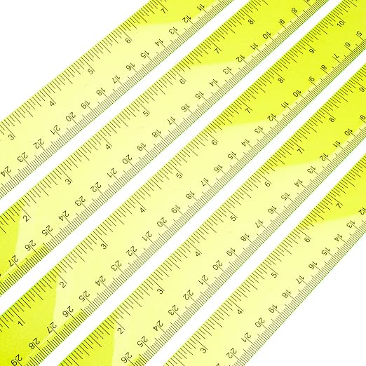 5 Pieces Transparent Yellow Plastic Ruler, 12 inch (30cm) Ruler, Pack of 5, Clear Ruler, Plastic Ruler, Rulers for Kids, Measuring Tools, Ruler Set, Ruler inches and Centimeters (Yellow)