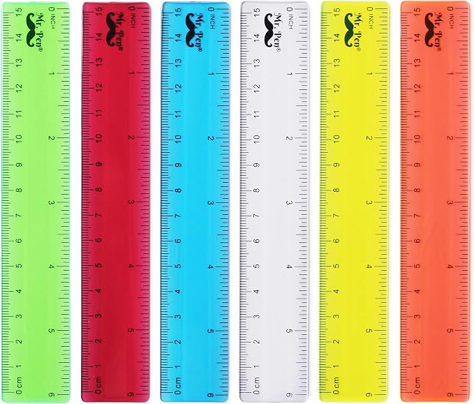 Mr. Pen- Plastic Rulers, 6 Inch, 6 Pack, Assorted Colors | Scratch-Resistant Design with Inches and Centimeters, Durable Small Transplant Rulers for Crafting Office & School