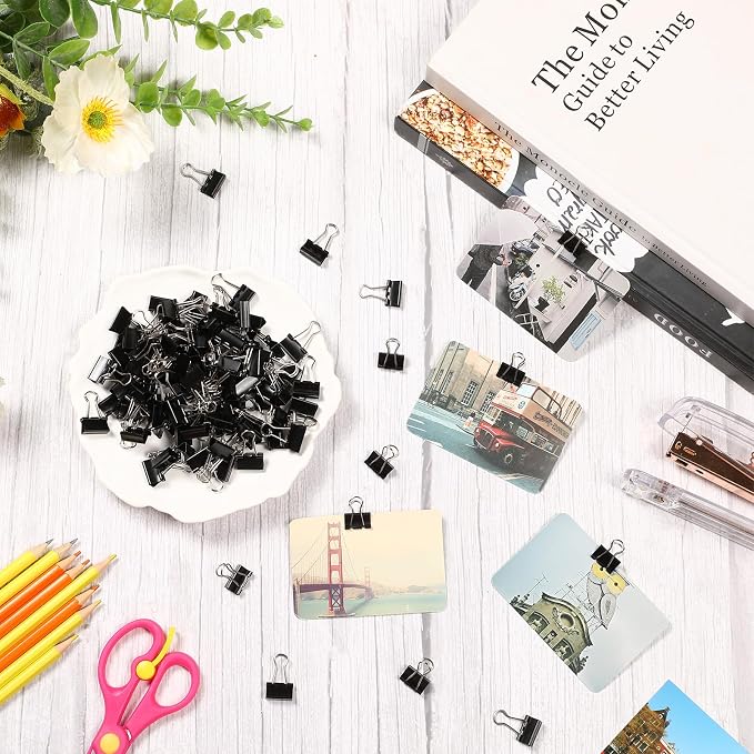 Jetec 200 Pcs Black 0.6 Inch Binder Clips Small Paper Clamps Metal Paper Clips for Teachers Students Classroom Business Office and School Office Supplies