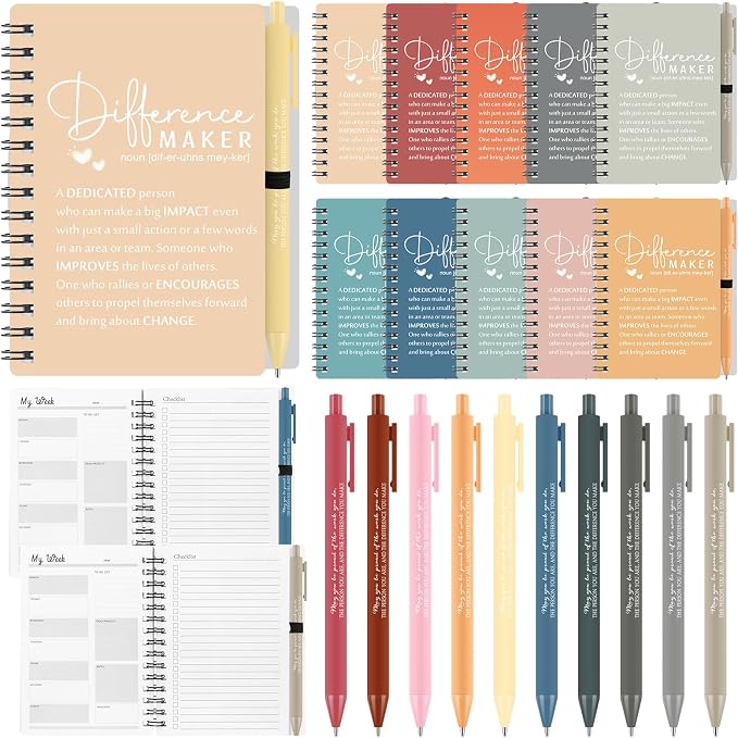Tellingyou 20 Sets Difference Maker Employee Appreciation Gift for Coworkers to Do List Notebooks with Ballpoint Pens Note Pads Journal for Nurse Staff Team Graduation Teacher (Bright Morandi Colors)
