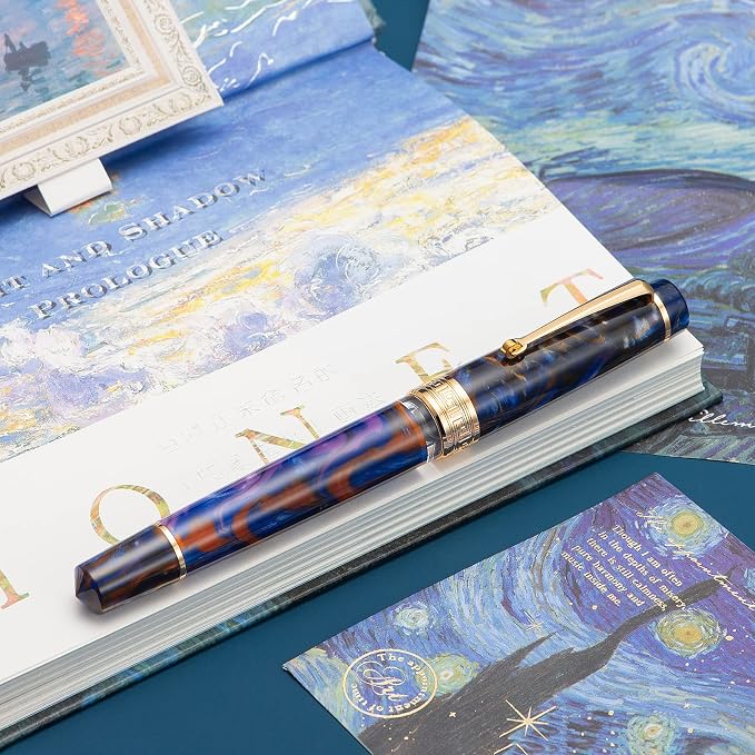 Asvine P20 Piston Fountain Pen Purple Resin, Iridium Extra Fine Nib Gold Trim Business Signature, Smooth Writer Collection with Case Set
