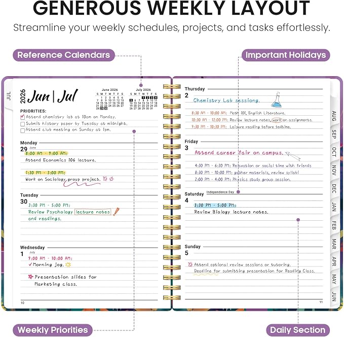 Planner 2026-2027, Academic Year Monthly and Weekly Calendar Planner, Jul 2026 - Jun 2027, Hardcover Teacher Student Planning Agenda book with Tabs, Perfect for School Office Supplies, 6.3" x 8.5" - Fable Grove