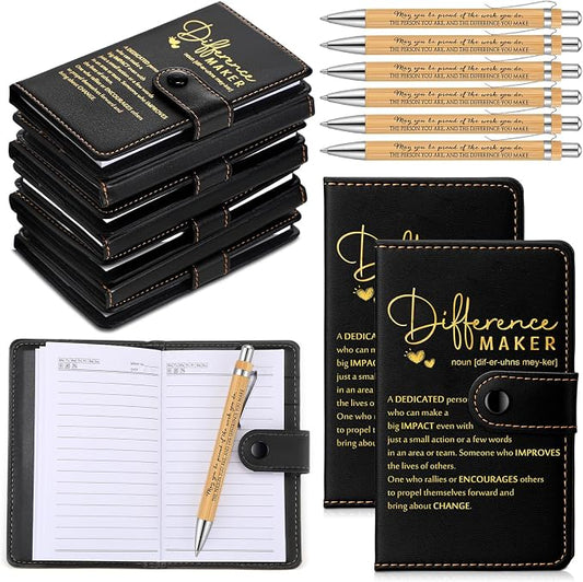 Marspark 30 Sets Difference Maker Employee Appreciation Gifts Inspirational A5 Leather Notebooks with Pens Thank You Motivational Gifts for Men Women Volunteers Teacher (Black)