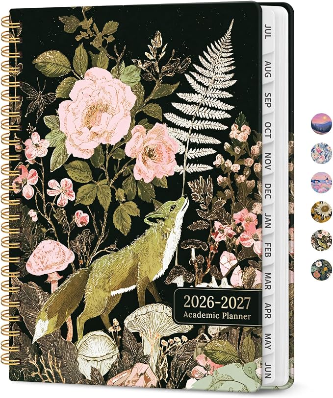 Planner 2026-2027, Academic Year Monthly and Weekly Calendar Planner, Jul 2026 - Jun 2027, Hardcover Teacher Student Planning Agenda book with Tabs, Perfect for School Office Supplies, 8.5" x 11" - Wildwood Fox