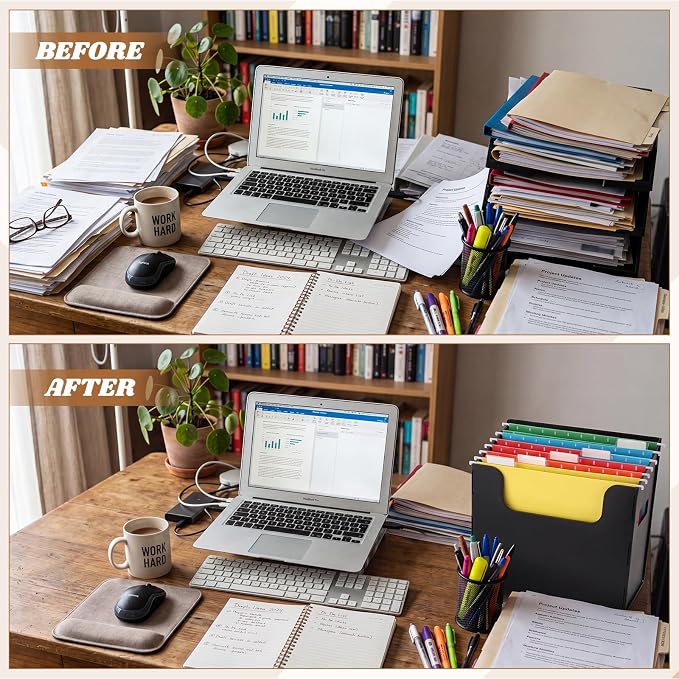 Qeeenar 1 Pcs Desktop Hanging File Organizer Box with 5 Pcs Multicolor Hanging File Folders Letter Size Folder Storage Portable Storage Cabinets Document Holder for Office Supplies Home