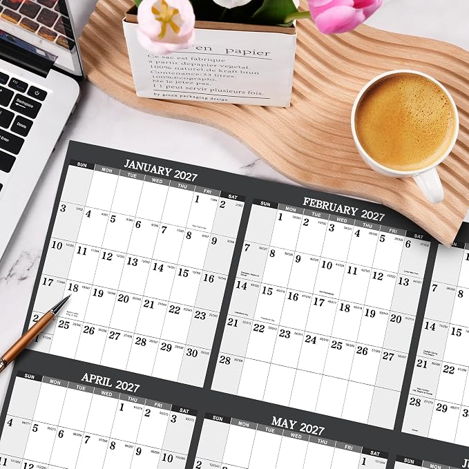 2027 Calendar - 2027 Yearly Wall Calendar, Jan.2027 - Dec.2027, Yearly Wall Calendar 2027, 34.8" x 22.8"(open), Round Stickers, Vertical - Grey