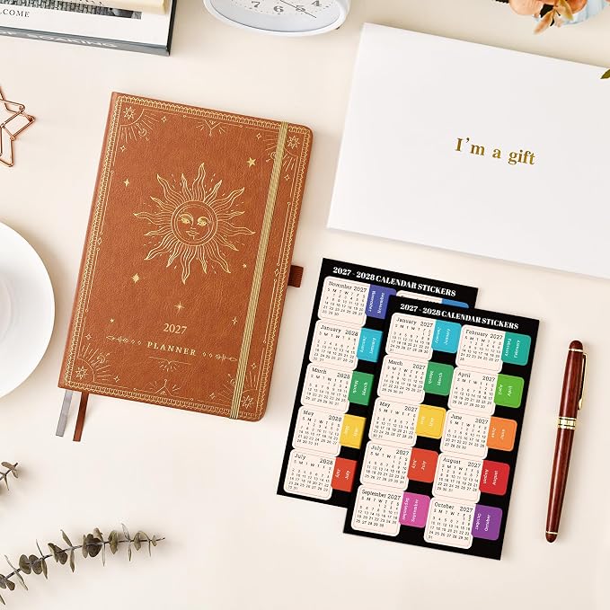 2027 Planner - 2027 Weekly Monthly Planner, Janaury 2027 - December 2027, 5.75" x 8.25", Faux Leather Planner 2027 with Back Pocket & 40 Notes Pages - Brown