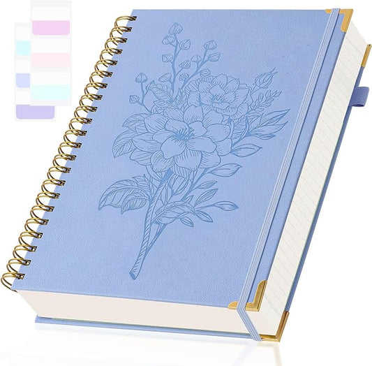 Journaling Notebooks 8.5" x 11", Hardcover Spiral Notebook, Leather Journal Notebook for Women Girls, College Ruled Notebook with Numbered Page, Pocket, Large Organizer Notebook for Work School, Blue