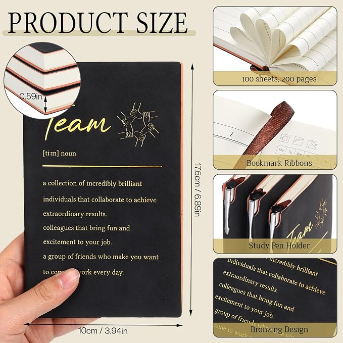 Colarr 40 Pcs Appreciation Gifts Bulk Inspirational PU Leather Notebook Journal & Pen Set Thank You Gifts for Staff, Employees, Coworkers, Nurses(Black,Team Sign)