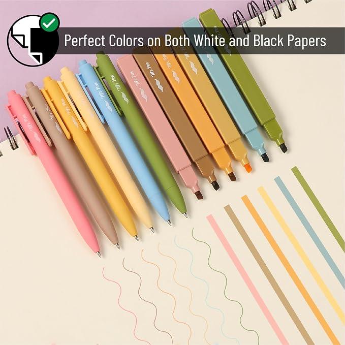 Mr. Pen- Aesthetic Highlighters and Gel Pens, 12 Pack | Boho Colors Bible Highlighters No Bleed, Fine Point 0.7mm Gel Pens, Fast Dry and No Smear for Bible Journaling, Planner