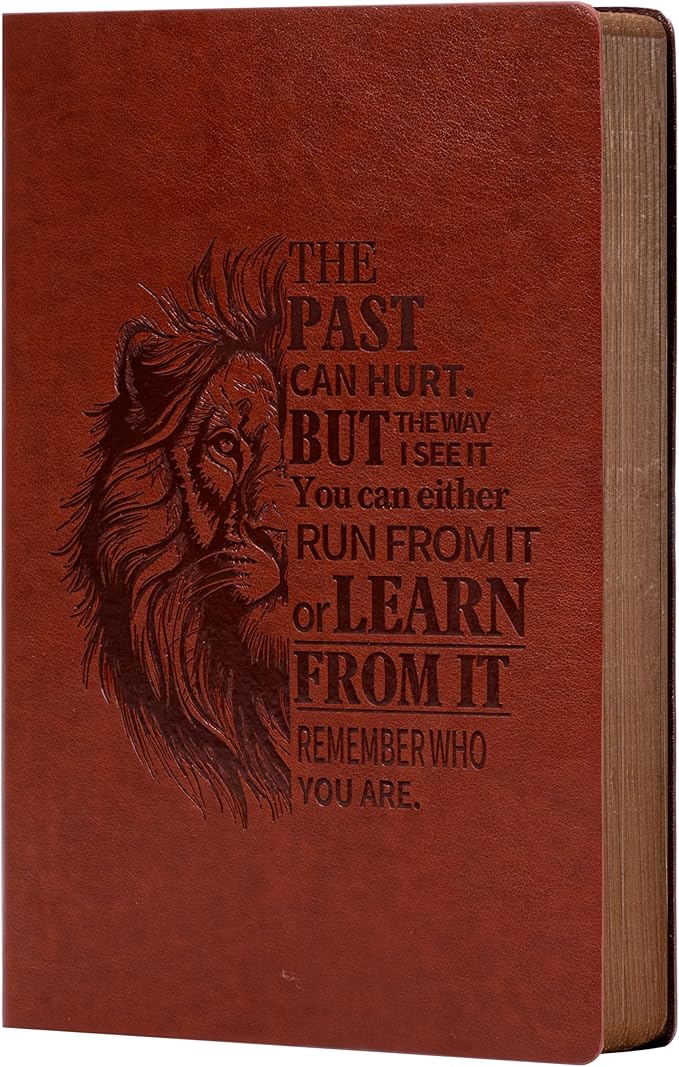 MINICAGIE Leather Journal for Men Soft Cover 256 Pages Lined Journals for Writing A5 Lion Journaling Notebooks Vintage Inspirational Diary, 5.7" x 8.3", Red