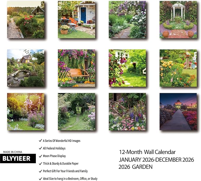 2026 Wall Calendar Garden | 12 Monthly Hangable Garden Calendars | 12" x 24" (Open) | Thick & Sturdy Paper for Organizing & Planning | Home and Office