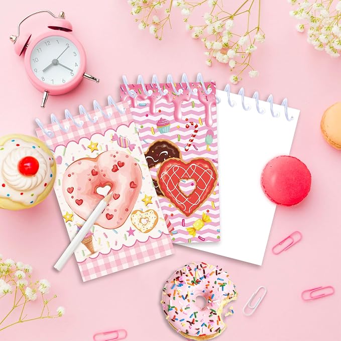 Doughnut Mini Pocket Notebooks 24 Pcs, 2.36 x 3.94 Inch Cute Small Notebooks 16 Sheets 32 Pages, Donut Coil Memo Pads Bulk for Daily Planning, Shopping Lists, Office School Supplies, Sweet Party Favors