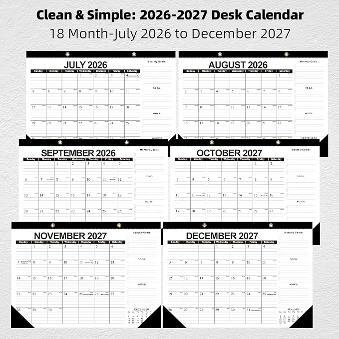 ZTX Desk Calendar 2026-2027 Wall Calendar from July 2026 to December 2027,18 Months 17"×12" Thick Paper with Plastic Cover for Teacher School Home Office