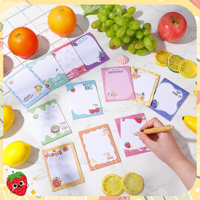 Chiisong 12 Pcs Fun Inspirational Sticky Notes 3 x 4 Inch Motivational Fruit Notepads Cute Post Positive Appreciation Sticky Notes Positive Gifts for Office Nurse Coworkers Supplies