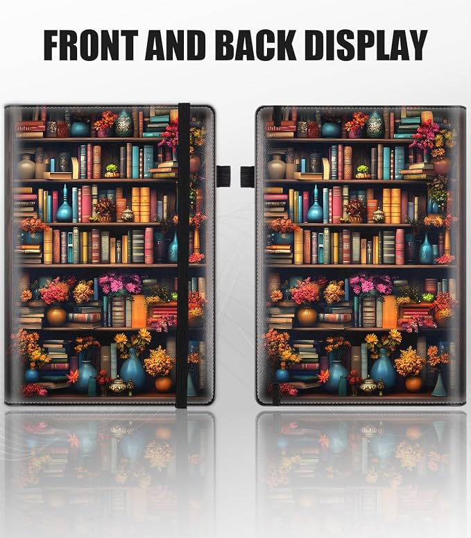 Hardcover Executive Notebooks, A5 PU Leather Lined Journal Notebook, 200 Pages Thick Paper Subject Notebooks for School,Work,Home Writing Business Notebook, Diary Book ，Retro Bookshelf