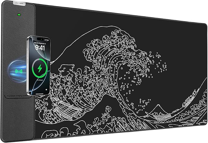 Wireless Charging Mouse Pad, 31.5"x15.8" Large Desk Mat, Smooth Glide | Waterproof Mousepad, Stitched Edge, Non-Slip Rubber Base, Desk Pad Computer Keyboard Mat, No Adapter