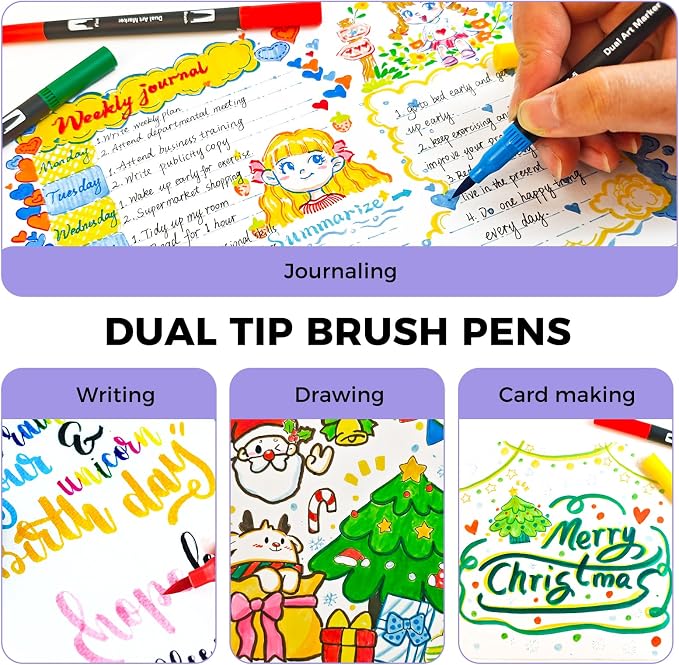 Artecho 120 Colors Dual Tip Markers for Adult Coloring Books with Bag | Drawing Pens For School, Fine and Brush Tip, Calligraphy, Drawing, Sketching