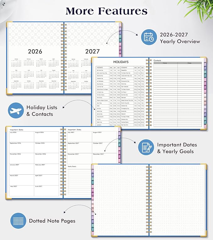 Academic Planner 2026-2027, 18 Months Weekly and Monthly Hardcover Planner, July 2026 - December 2027, 8.5" x 11" A4 Large Daily Calendar Planner Book with Tabs, Spiral College School Agenda Organizer for Student Teacher, Night Sky Blue