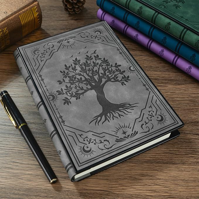ZXHQ Diary with Lock, Hardcover(14.8 cm x 21 cm) Leather Lock Journal, Built-in Lock, 180° Lay Flat, Tree of Life Embossed Cover, 100 Gsm Thick Paper