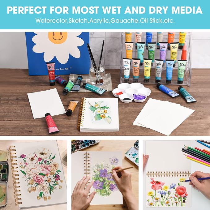 Watercolor Paper Pad 7"×10", Small Watercolor Sketchbook 140lb/300g, 30 Sheets Spiral Bound Art Journal for Drawing & Painting Gifts for Artists