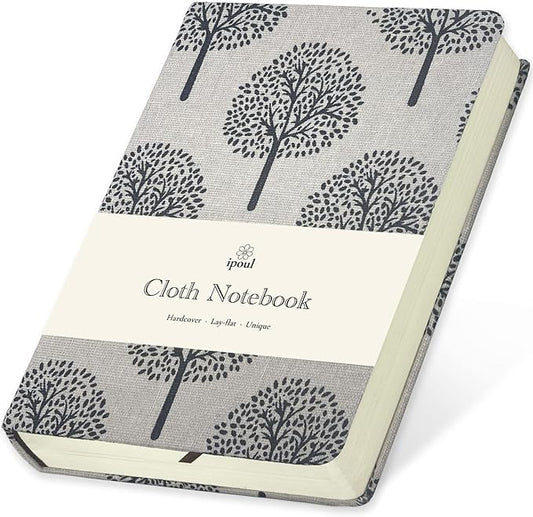 B6 Small Notebooks 5x7, Linen Cloth, Hardcover, Lay Flat, Ruled & Blank 264 Pages Thick Sketchbook, Black Tree Beige Fabric, Wear-resistant Writing Journal