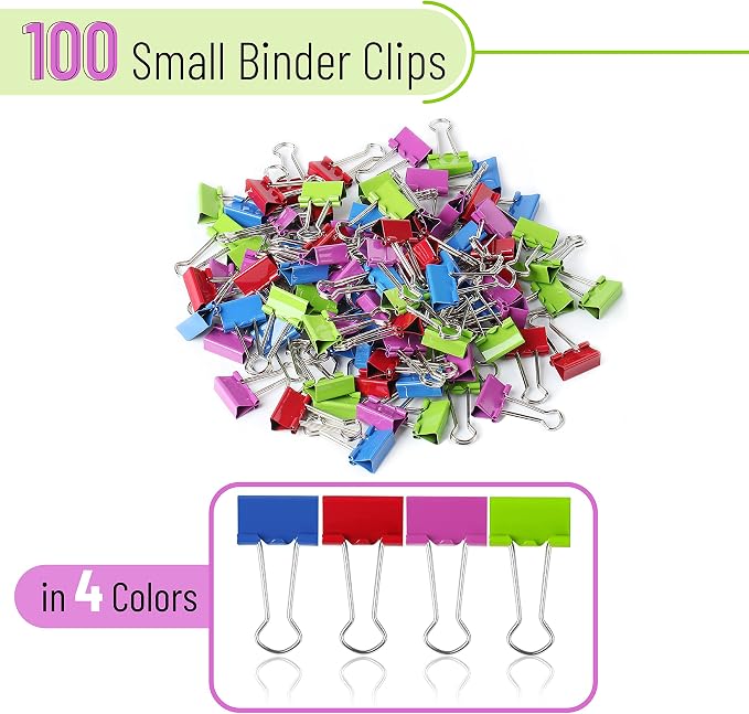 Mr. Pen- Binder Clips, 100 pcs, 0.75", Small Size | Colored Binder Paper Clips, Bulk Paper Clamps for Office Supplies, Home, School, Business, Document Organizing