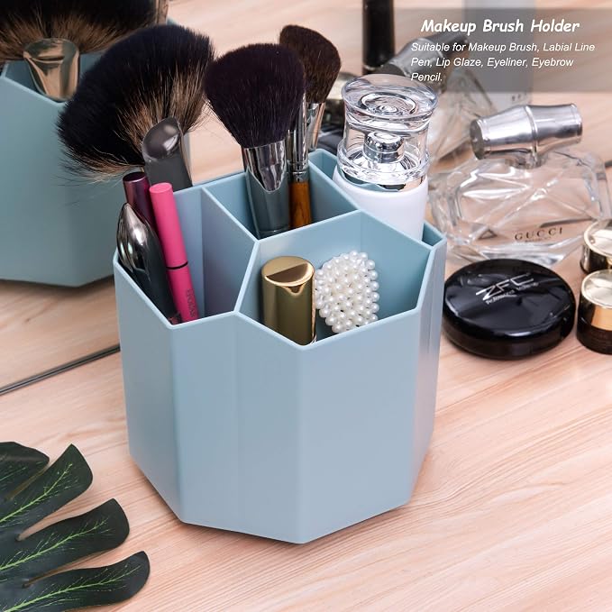 Siveit Desk Pencil Pen Holder, Rotating Pen Organizers 360-Degree 5 Grid Pen Holder for Desktop Storage Stationery Supplies Organizer, Home, Office, School, Kids, Blue