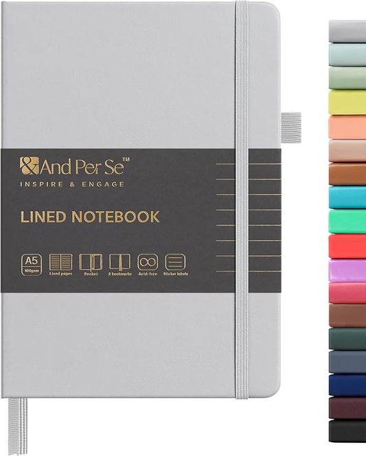&And Per Se Lined Journal Notebook, 160 Pages, A5 5.7 x 8 inches College Ruled Thick Paper Notebook Journals for Writing, Hardcover Notebooks for Women Men Office School (1 Pack, Grey)