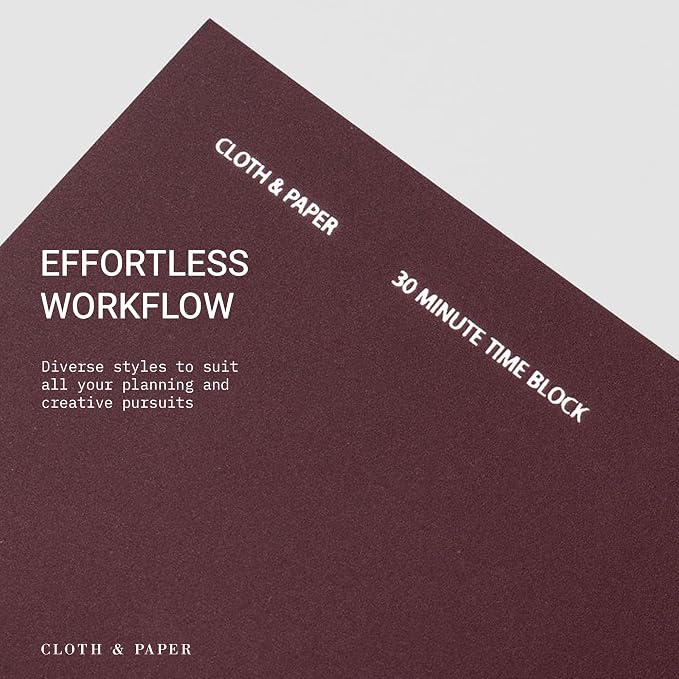 Cloth & Paper Travel Notebook | Time Blocking Planner – Bordeaux | Pocket Plus Daily Schedule Planner 3.2" x 6" | 30 Minute Time Block Layout for Planning, Scheduling & Productivity – Soft Touch Cover