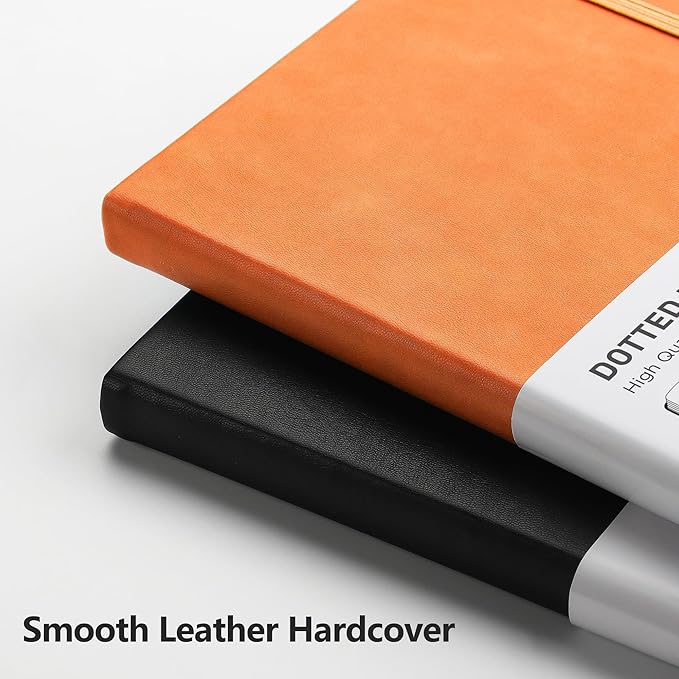RETTACY Dotted Journal Notebook, 192 Pages, A5 Medium Size (5.7'' x 8.3'') | Leather Hardcover, 100 GSM Thick Paper, for Journaling, Planning, Tracking (Orange)