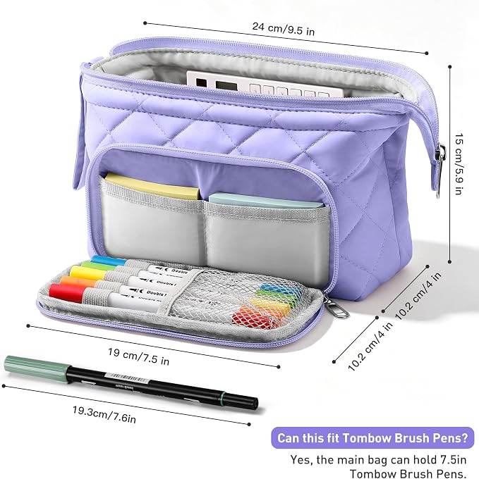 Zannaki Soft Quilted Large Pencil Pouch Organizer with Wide Opening for Boys Girls Teens - Extra Big Capacity Pen Pencil Bag with Zipper, Portable Pencil Case Box for School, College, Cosmetic Gift