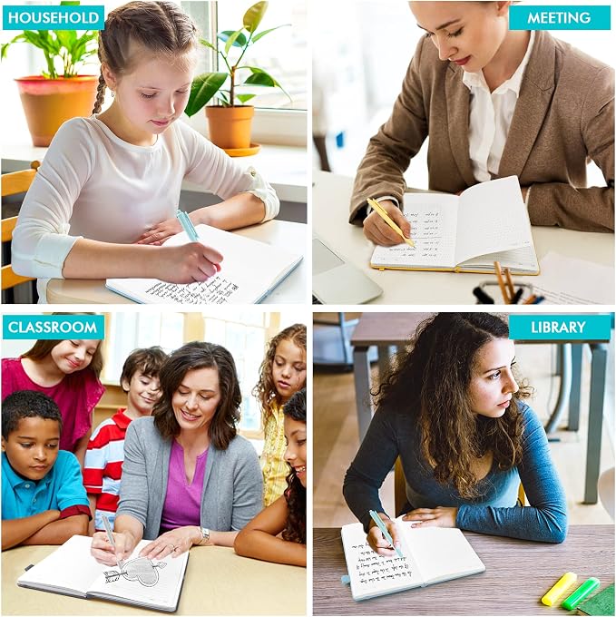 feela Hardcover Notebook For Work, Classic Ruled Lined Journal Set School Business Supplies, with 3 Black Pens, 120 GSM, 5.1”x8.3”, 3 Pack, A5, Solid Colors, Gray, Yellow, Light Blue