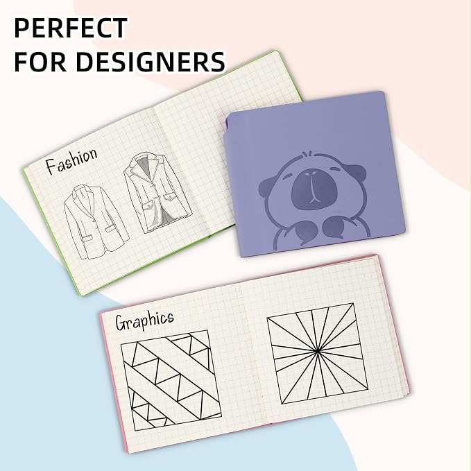BOBO RABBIT 3 Pack Mini Grid Notebooks Pocket Size Graph Paper Journal Total 600 Pages Steno Pads Memo Notebook Small Softcover Leather Cartoon Capybara Pattern Cute Journal for Writing Sketching Drawing Lay Flat, 3.9"x3.9" Inner(Mini Square)
