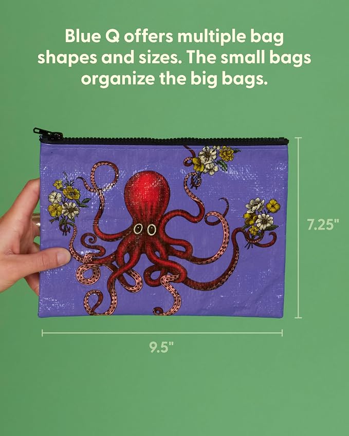 Blue Q Zipper Pouch, Made from 95% Recycled Material, 7.25" h x 9.5" w, Colorful Chunky Zipper