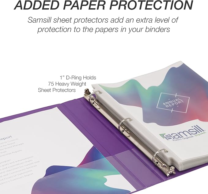 Samsill Durable 1 inch 3 Ring Binder, D Ring Binder, 100% Recycled Chipboard, Purple, 4 Pack