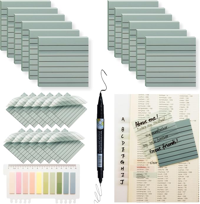 YOUDEFUL 800Pcs Transparent Sticky Notes, Blue Clear Sticky Notes with Lined, 3"x3" Waterproof Translucent Sticky Note Pads, Index Tabs, Clear Post it Notes for Bible Study, See Through Sticky Notes