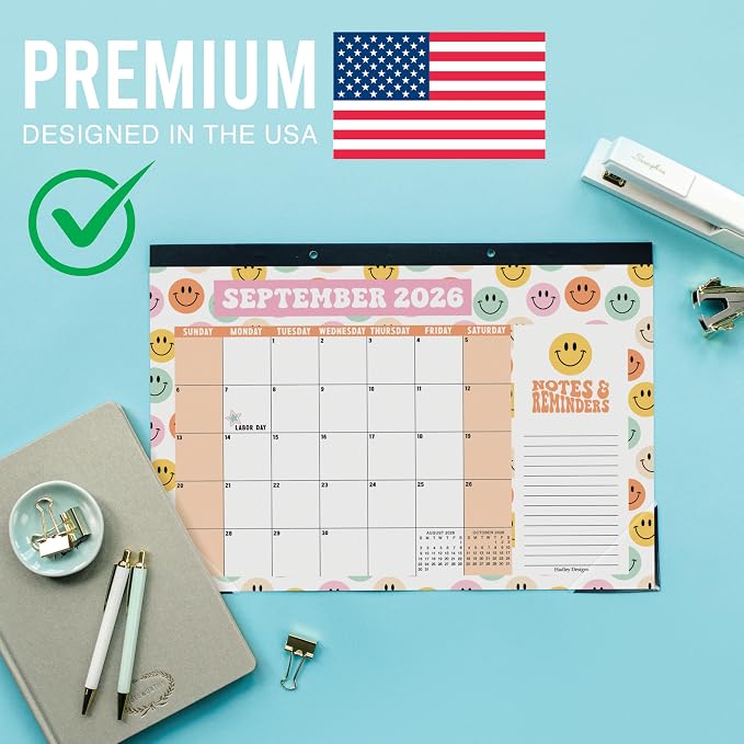 Hadley Designs Large Teacher Desk Calendar 2026-2027 - Desktop Calendar 2026, 18-Month Academic Desk Calendars for School, Home & Office, Cute Classroom Must Haves, Back to School Teacher Gifts