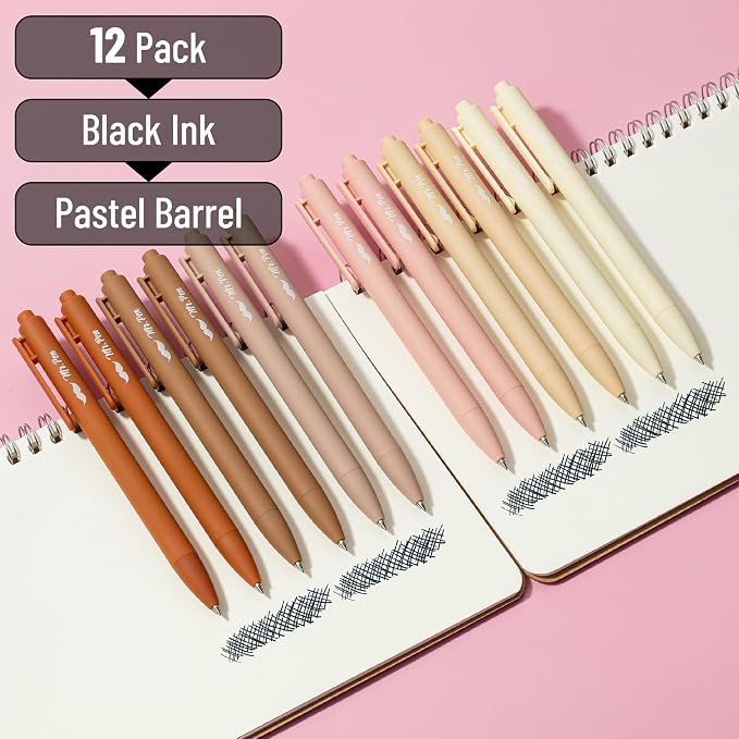 Mr. Pen- Retractable Gel Pens, 12 Pack, Black Ink, Natural Colors Barrels | Fine Point 0.5mm, Fast Dry, Smooth Writing, Cute Pens for Drawing, Writing Planner and School Supplies