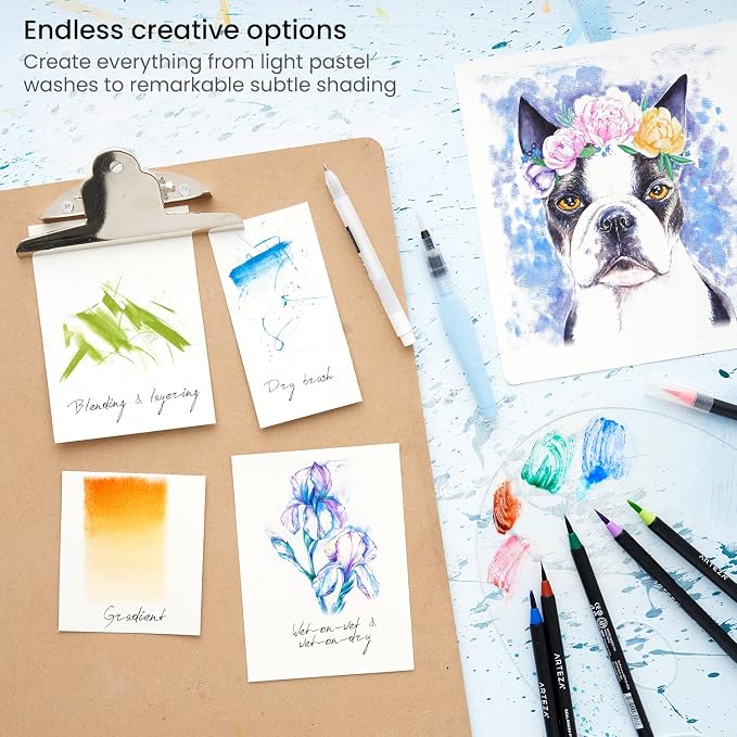 ARTEZA Real Brush Pens, 96 Colors, Watercolor Pens and Drawing Markers with Flexible Nylon Tips, Bonus Water Brush for Coloring, Sketching, Lettering and Art Journaling