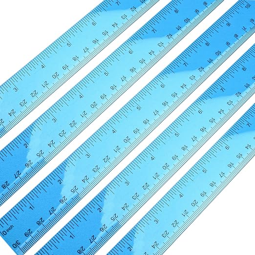 5 Pieces Transparent Blue Plastic Ruler, 12 inch (30cm) Ruler, Pack of 5, Clear Ruler, Plastic Ruler, Rulers for Kids, Measuring Tools, Ruler Set, Ruler inches and Centimeters (Blue)