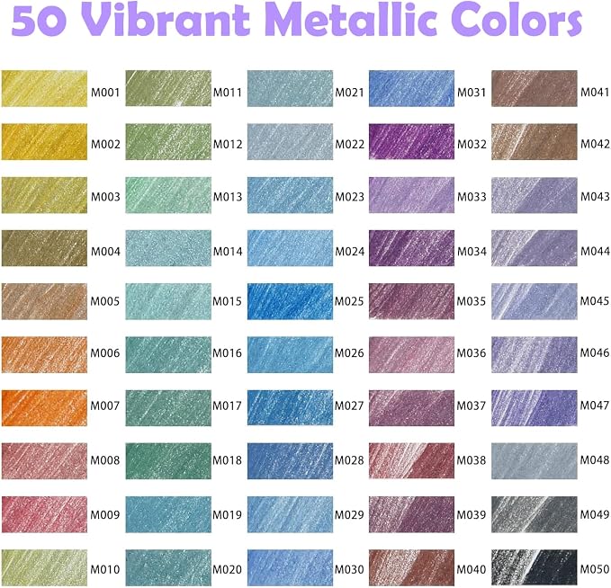 KALOUR PDAS 55 Piece Metallic Colored Pencils for Adults, Premium Artist Colored Pencils, Soft Core Coloring Pencils for Adult Coloring Books, Metallic Pencils Set for Drawing, Sketching, Blending