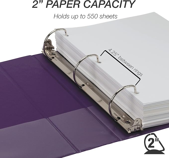 Samsill Durable 2 inch 3 Ring Binder, D Ring Binder, 100% Recycled Chipboard, Fashion Assortment, 12 Pack