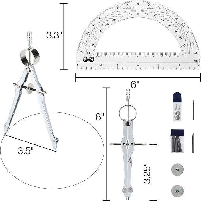 Mr. Pen- Protractor and Compass Set, Compass Protractor Set, Protractor | Compass for Geometry, Math Compass, Compass School, Math Compass and Protractor, Geometry Tools Set