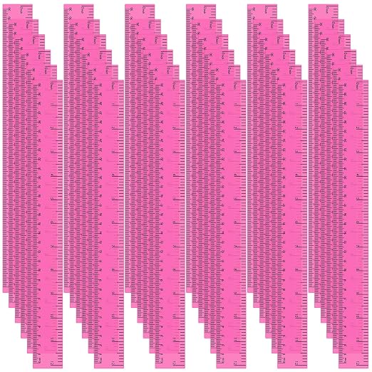 36 Pack 12 Inch Clear Pink Plastic Rulers Bulk, Transparent Metric Rulers with Centimeters and Inches, Straight Measuring Rulers for Back to School, Kids Classroom School Office Home Supplies